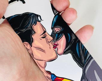 Batman and Superman | Deadpool and Wolverine | Two-Sided Gay Bookmark - Kissing Bookmark of Gay Couple Marvel/DC Fan Art | Upgraded