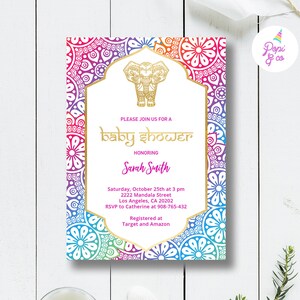 Indian Theme Baby Shower Invitation Indian Elephant Baby Etsy