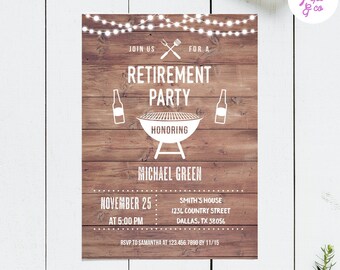 Retirement Party Invitation Printable, bbq retirement party invite, bbq and brews retirement invitation, instant download pdf editable