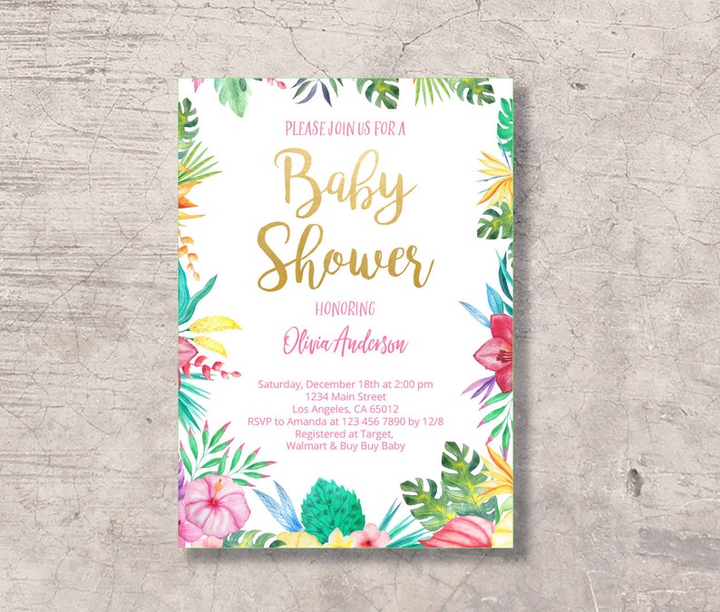 Tropical Floral Baby Shower Invitation Printable Aloha Etsy Tropical Floral Baby Shower Invitation Printable Aloha Etsy