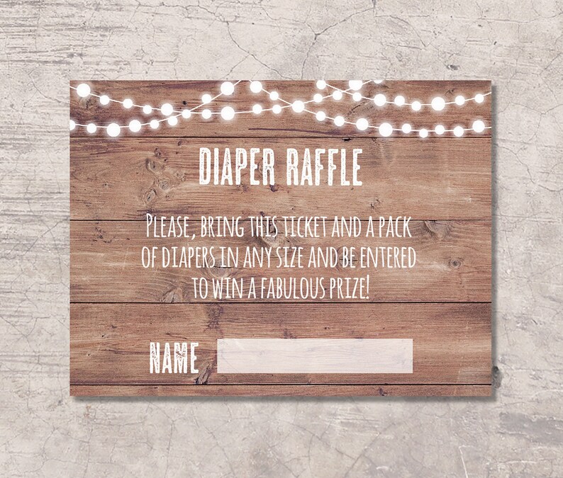 rustic diaper raffle ticket printable digital file instant etsy