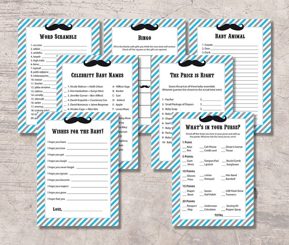 Little Man Baby Shower Games Kit Printable Blue And Gray Etsy Little Man Baby Shower Games Kit Printable Blue And Gray Etsy