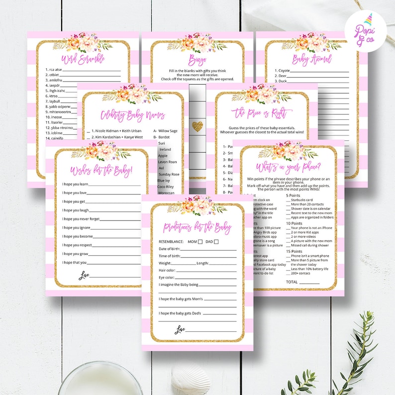 8 Printable Games Pink Willow Deer Baby Shower Games Pack
