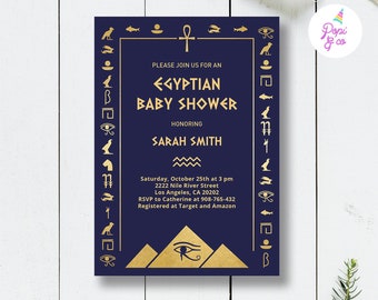 Egyptian Baby Shower Invitation Printable, ancient egypt baby shower invite, blue and gold prince egypt baby shower, instant download pdf