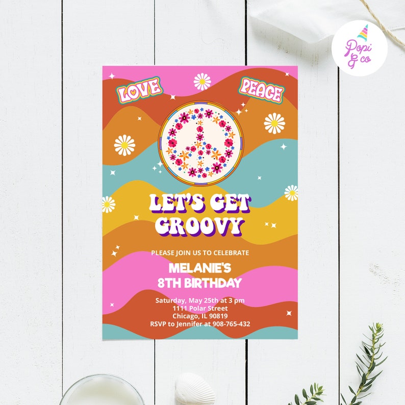 Hippie 60s Birthday Invitation Printable Retro Hippie Party Etsy M xico