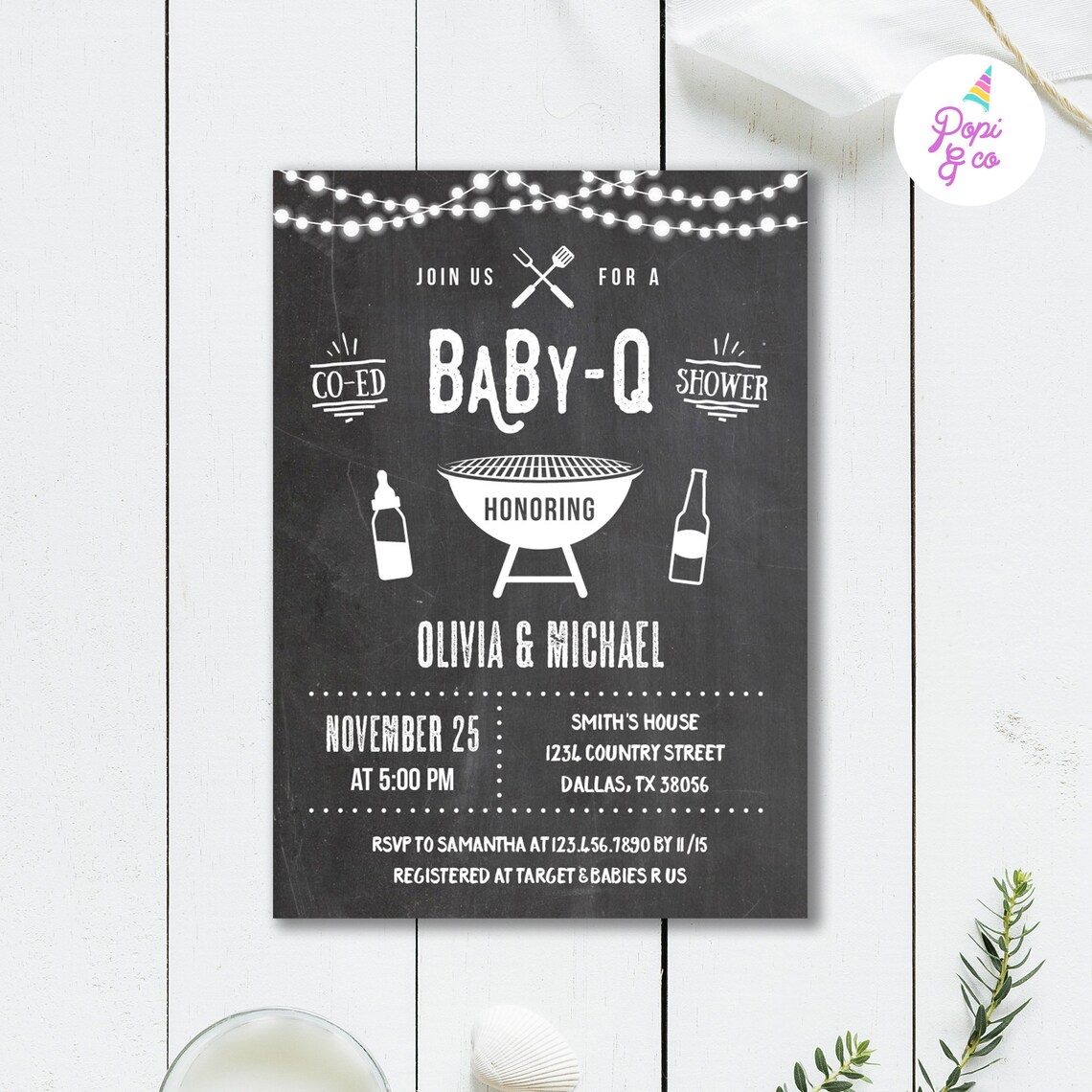 Bbq Baby Shower Invitation Printable Blackboard Babyq Co-ed - Etsy