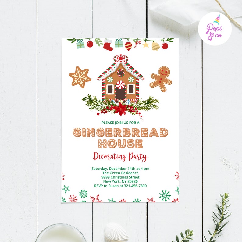 Gingerbread House Party Invitation Printable, Gingerbread Decorating ...