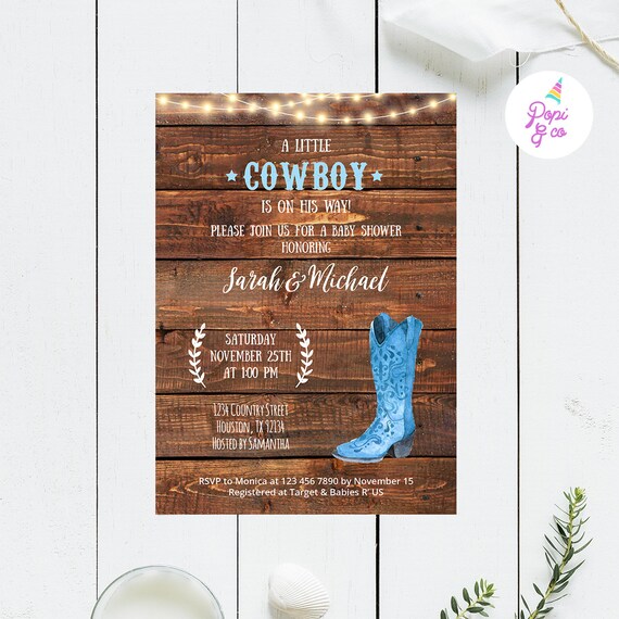 Cowboy Baby Shower Invitation Printable Western Baby Shower Etsy