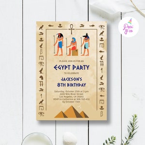 Egyptian Party Invitation Printable, ancient egypt party birthday invite, pyramid pharaoh bday template, digital pdf instant download