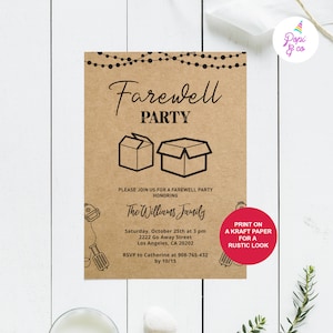 Going Away Box Invitation Printable, farewell party invite, farewell box party template, pdf digital instant download