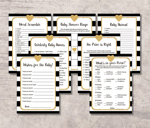 BWG002 It/'s a Boy White and Gold Printable Activities Baby Shower Games Black Sign DIGITAL FILE