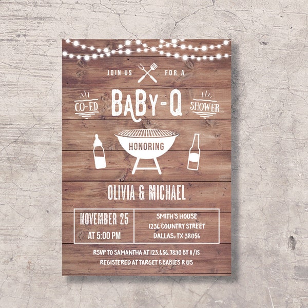 Babyq Shower Co-Ed Invitation Printable, rustic bbq baby shower invite, barbecue baby shower, instant download digital file, baby-q country