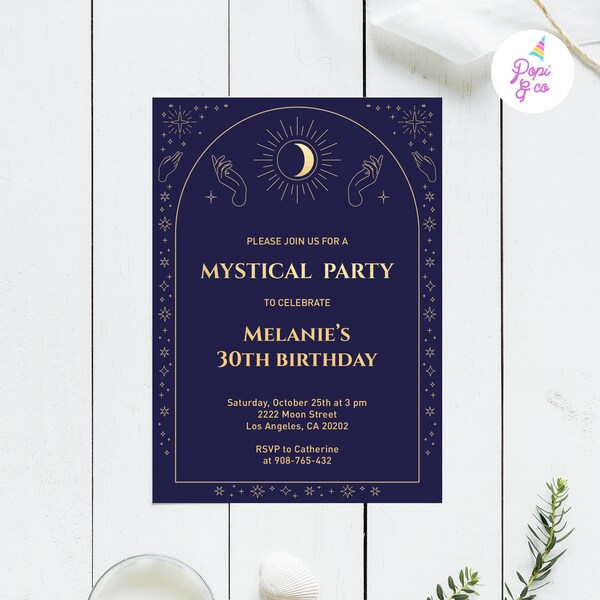 Mystical Party Invitation Printable, mystic birthday invite template, magical tarot party, esoteric party, editable pdf instant download