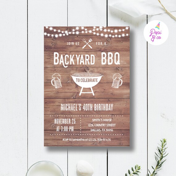 Backyard Bbq Party Invitation Printable Rustic Bbq Party Etsy
