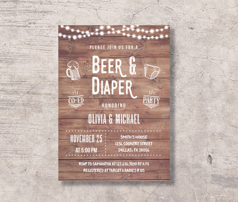 Beer and Diaper Party Invitation Printable rustic beer ...