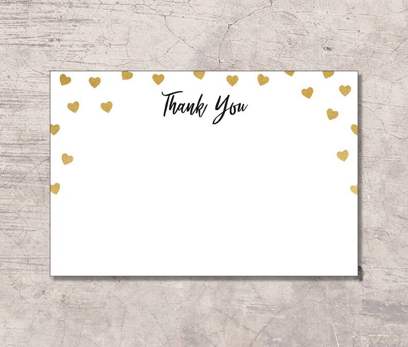 Gold Glitter Hearts Thank You Card Printable Sparkle Baby Etsy