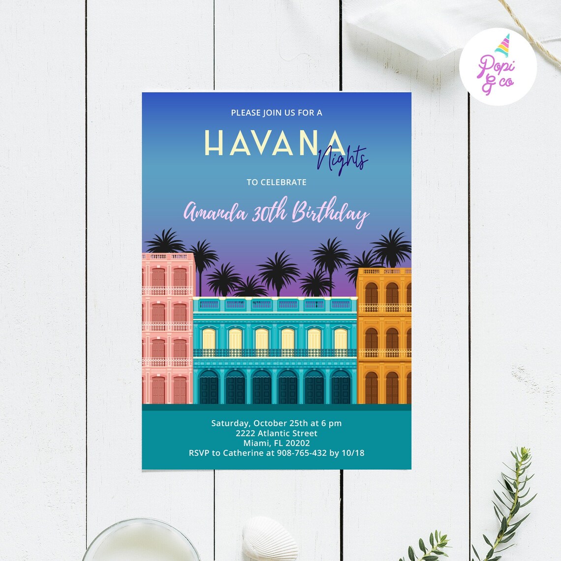 Havana Nights Party Invitation Printable, Cuban Party Birthday Invite ...