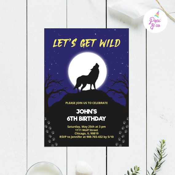 Wolf Birthday Invitation Printable Wolf Party Invite Lets | Etsy