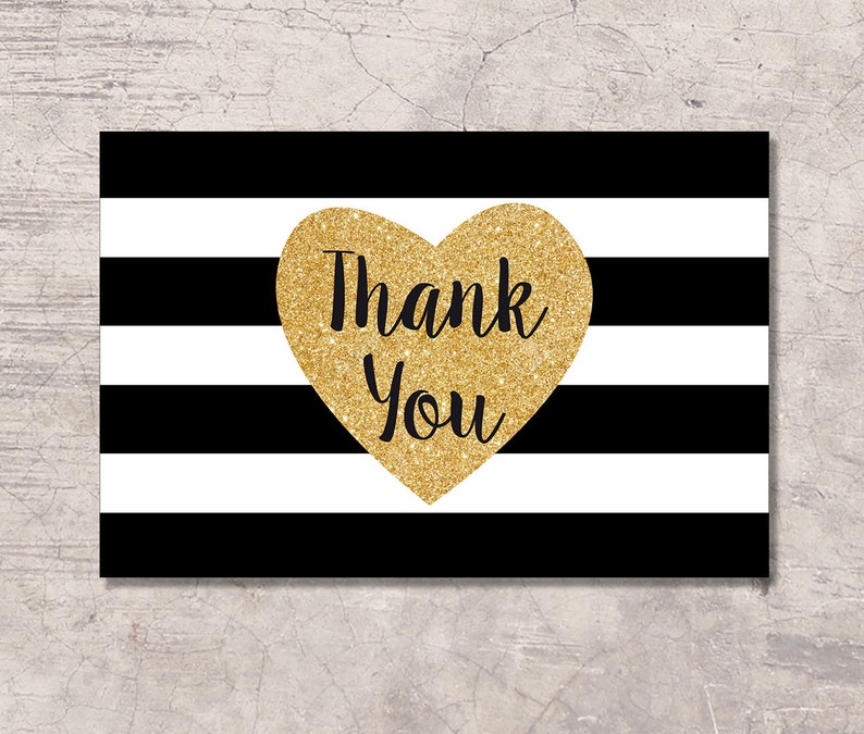 black and gold thank you card printable black white