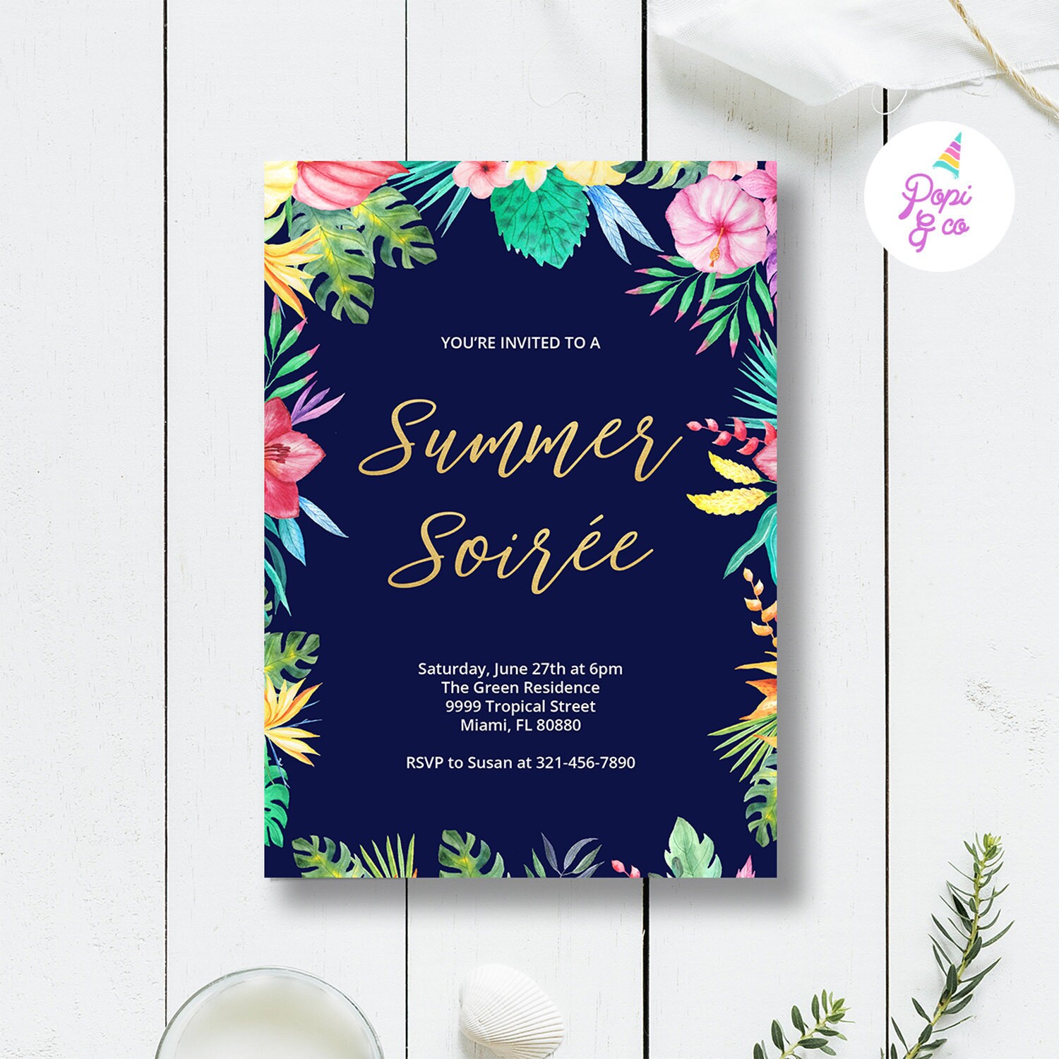 Summer Soiree Party Invitation Printable, Summer Soiree Invite, Aloha