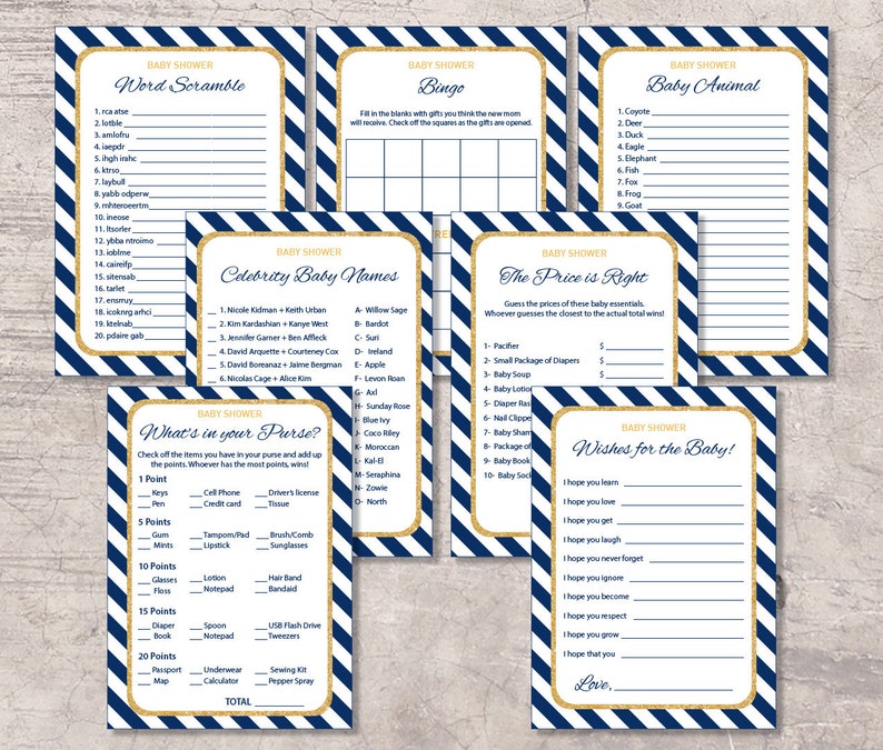 Nautical Baby Shower Games Printable Gold Glitter And Blue Etsy Nautical Baby Shower Games Printable Gold Glitter And Blue Etsy