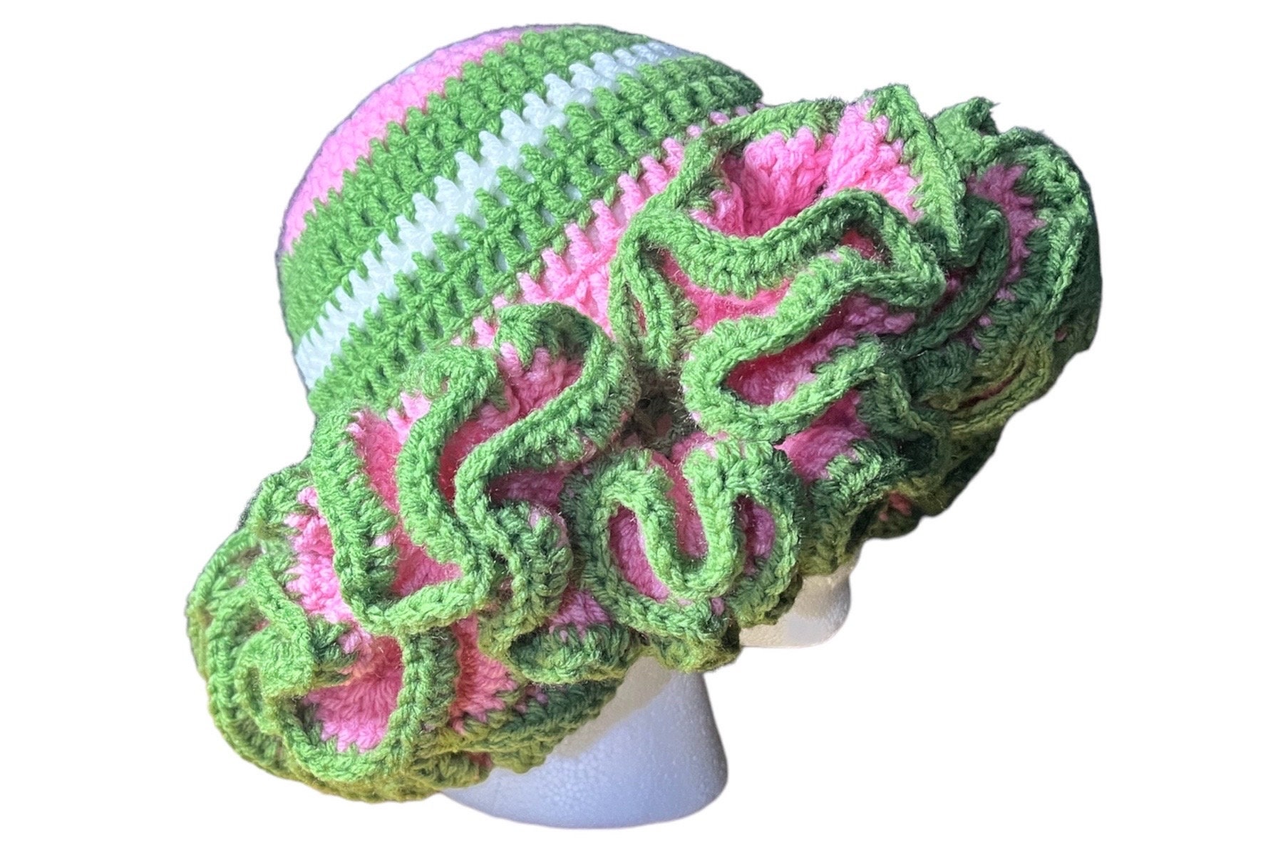 Unique elegant one of a kind crochet hat o/s multicolor extra large ruffles soft Multi-colored Crochet Ruffle Hats - Etsy main image 3