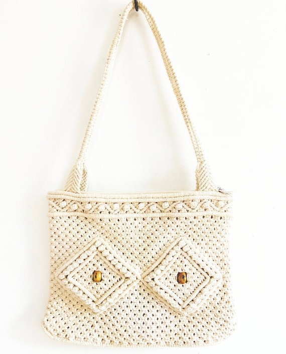 Macrame Bag - Crochet Purse Shoulder Bag, Vegan C… - image 1