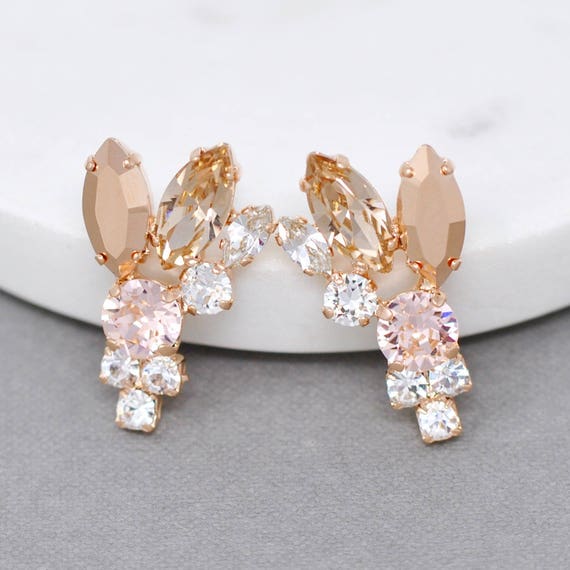 Rose Gold Blus Diamond Bridal Earrings Bride Wedding Jewelry | Etsy