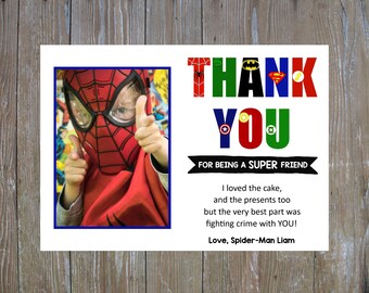 Boys /& Girls Super Hero Princess Anniversaire Thank You Notes for my Present Poison