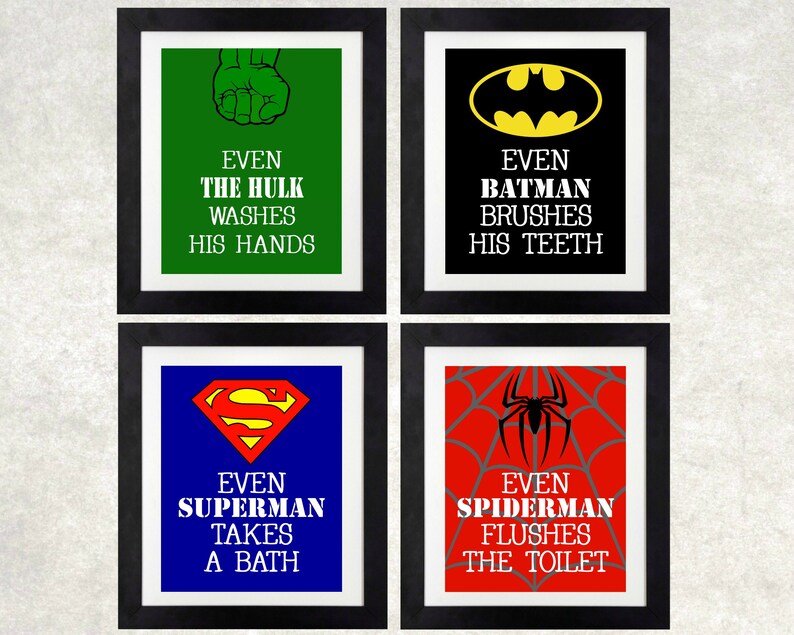 Superhero Bathroom Printables Boys Bathroom Wall Art | Etsy