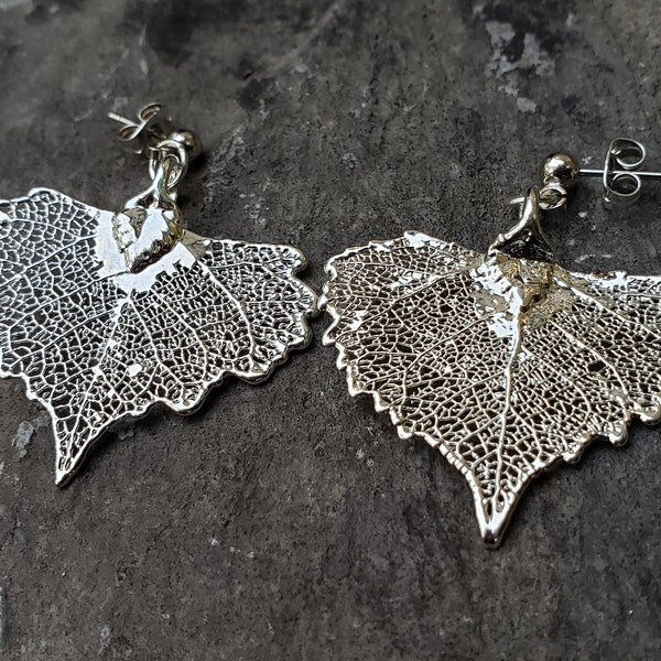 Real Leaf Silver Earrings | Real Dipped Cottonwood Leaf | Bridesmaids Wedding Gifts | Mother Wife Anniversary | Real Leaf Jewelry | SCEP