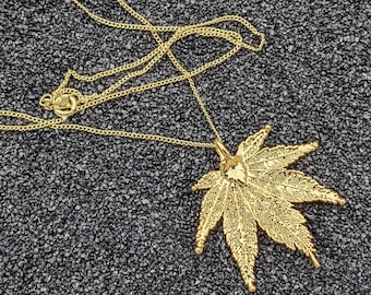 Real Leaf 24K Gold Necklace | Real Dipped Japanese Maple Leaf | Bridesmaid Wedding Gift | Mother Wife Anniversary | Real Leaf Jewelry | LJ08