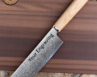 Damascus Nakiri Chef Knife, 6.8" Olive Wood Handle
