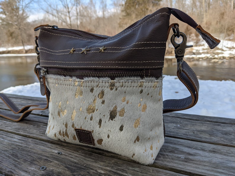 Real Leather Handmade Bag Women Outdoors Rustic Country LB10 Real Leather Cross Body Real Leather Hair-On Purse