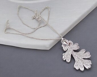 Echte eikenblad zilveren ketting - op de natuur geïnspireerde sieraden