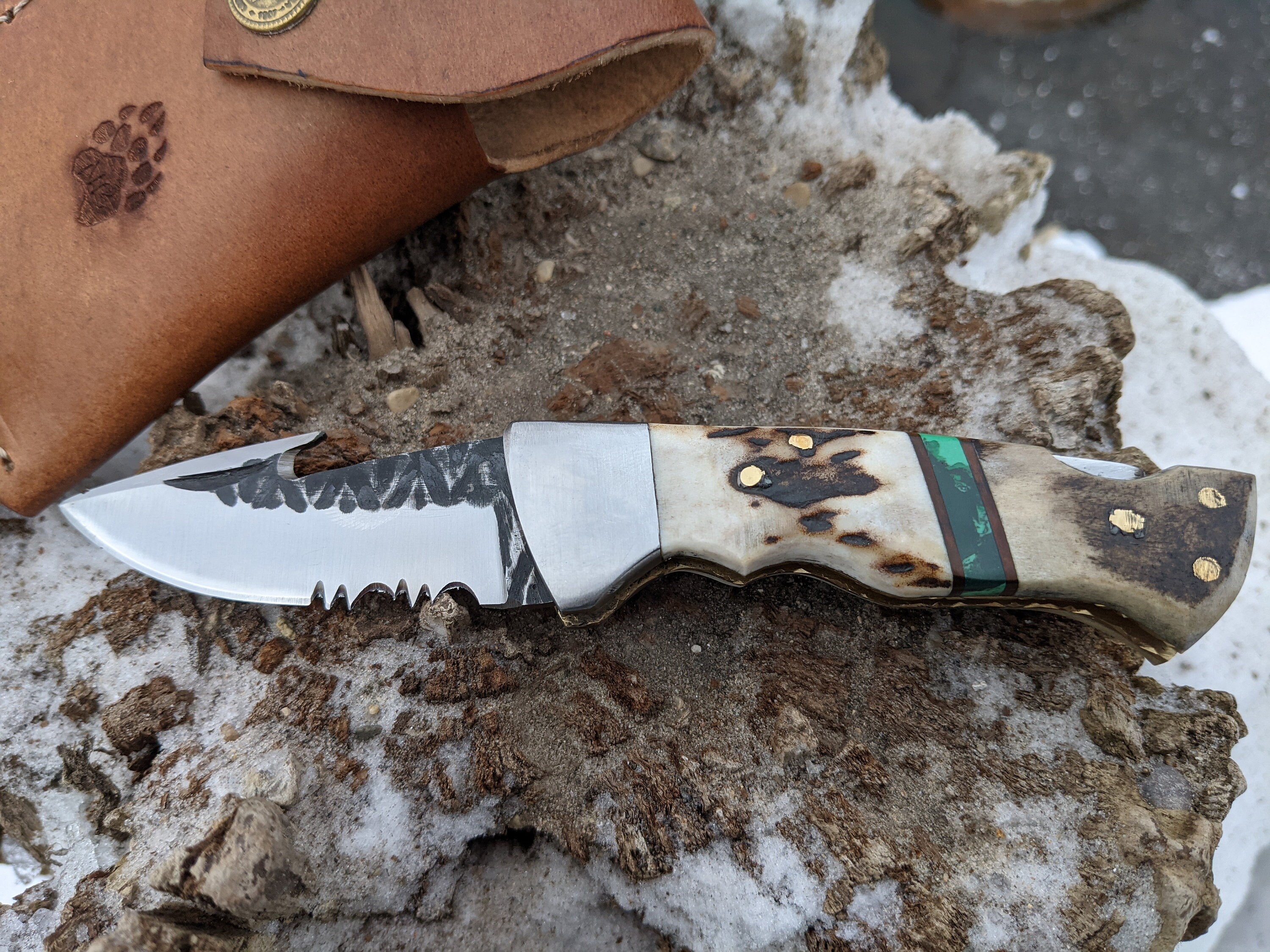 Engraved Pocket Knife Deer Antler Knife Malachite Single Etsy