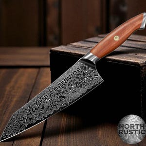 Engraved Kiritsuke Chef Knife 8.5&quot; Damascus Kitchen Knife Walnut Wood Culinary Personalized Utility Professional Knives Premium Quality KL40