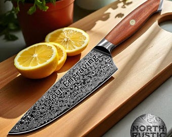 Personalized 8.3" VG10 Damascus Chef Knife – Walnut Wood Handle