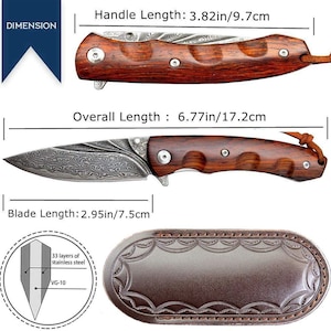 Engraved VG10 Damascus Folding Knife Personalized Pocket Knife Rose Wood Handle Knife Wedding Husband Anniversary Father Gift VP15 image 7