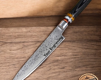 Engraved Paring Utility Knife Damascus 6&quot; Blade Kitchen Culinary Personalized Chef Utility Knives Professional Premium Quality VC10