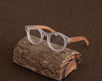 Round wood and crystal acetate reading glasses model Santorini