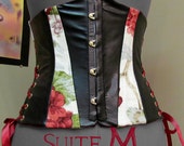 SALE HALF OFF Ooak Faux Leather Floral Steel Boned Waist Corset Underbust Waist Training Corset Waist Size 25