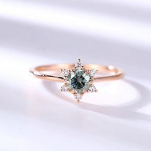 Grey Moissanite and Six Round Diamond Cluster Ring | Moissanite Bridal Promise Engagement Ring | Elegant Diamond Wedding and Engagement Ring