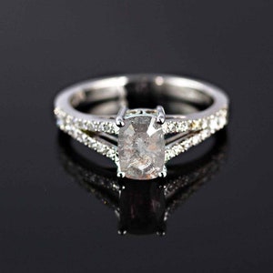 Emerald Cut Salt and Pepper Diamond Dainty Ring | Art deco Diamond Engagement Ring | Emerald Cut Diamond Ring in 9k/14k/18k in Rose Gold