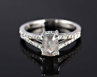 Emerald Cut Salt and Pepper Diamond Ring | Art Deco Engagement Ring | Spitted Shank Modern-Classic High Ring | Cosmic Diamond Gift Ring