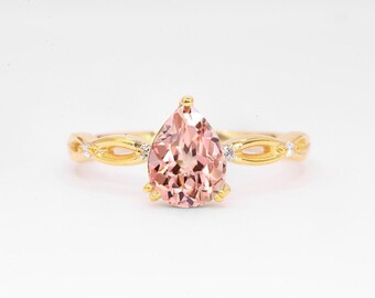 Pear Cut Morganite and Diamond Ring: Rose Gold Vintage Engagement