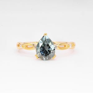 Art Deco Pear Grey Moissanite Ring: Rose Gold Diamond Gift