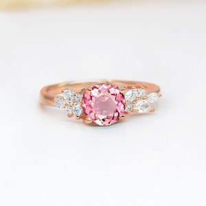 Pink Sapphire Diamond Ring: 14k Rose Gold Vintage Engagement Ring | Unique Bespoke Gift for her | Pink Sapphire Gift for Girlfriend