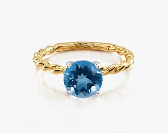 Art deco aquamarine twisted engagement ring | Shape aquamarine vintage ring | Dainty aquamarine and diamond 9k/14k/18k gold or platinum