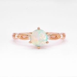 Round Cut Opal Engagement Ring | White Opal Engagement Wedding Gift Ring | Wedding Bridal Art deco Ring | 9k/14k/18k Rose Gold Ring